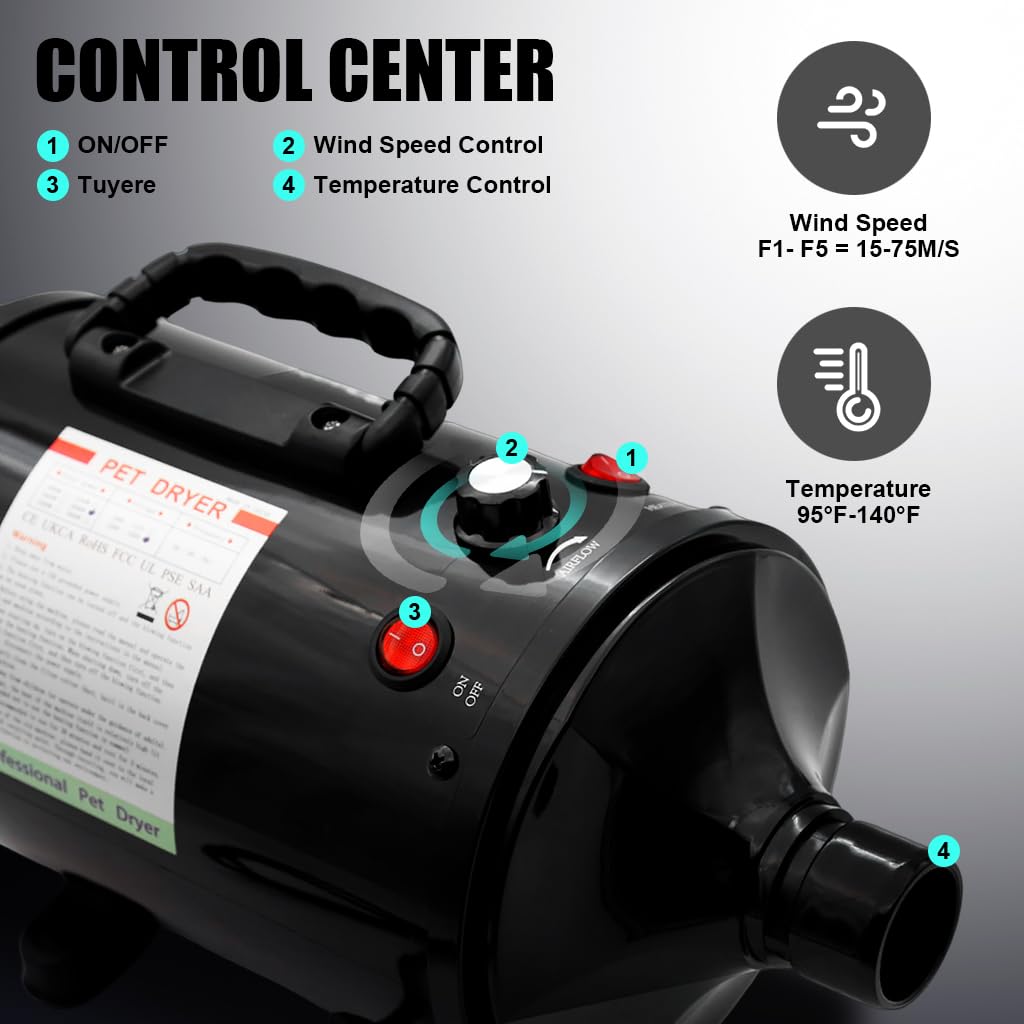 Qpets Dog Dryer for Pet Hair Dryer for Dogs 5.2HP/3800W Pet Grooming Dryer Adjustable Speed with Three Nozzle Quick Dry Pet Hair Dryer Qpets Dog Dryer for Pet Hair Dryer for Dogs 5.2HP/3800W Pet Grooming Dryer Adjustable Speed with Three Nozzle Quick Dry Pet Hair Dryer